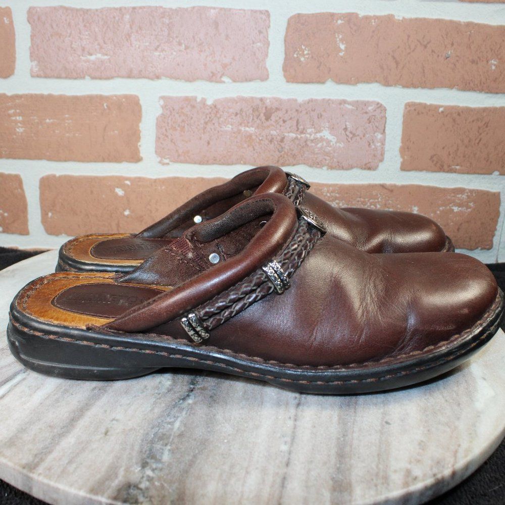 Minnetonka Moccasin Clogs Womens Size 7 Leather Comfort Shoes Brown